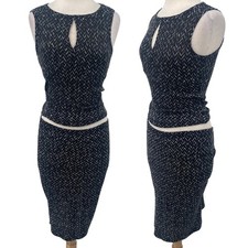 Vintage 90s Rampage Knit Skirt Set Chevron Pattern Metallic Black Small/ Medium