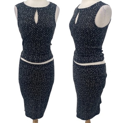 Vintage 90s Rampage Knit Skirt Set Chevron Pattern Metallic Black Small/ Medium