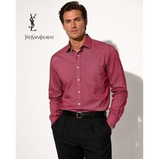 YSL Yves Saint Laurent Burgundy Cotton Herringbone Shirt 16 34/35 NWT