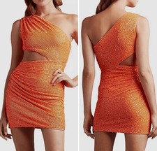  238 Sho by Tadashi Shoji Women's Orange One-Shoulder Sequin Mini Dress Size 4