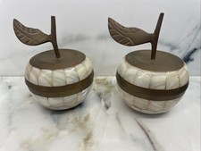 (2) Vintage Brass & Mother Of Pearl  Apple Containers