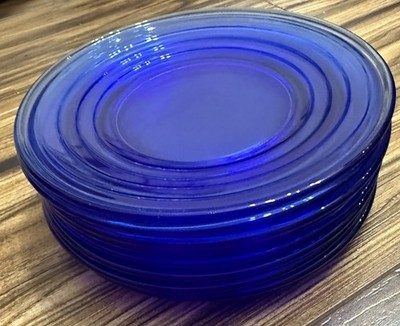 8 ANTIQUE  Cobalt Blue Glass 5 7/8'' Dessert Plates Hazel Atlas 1934-1942