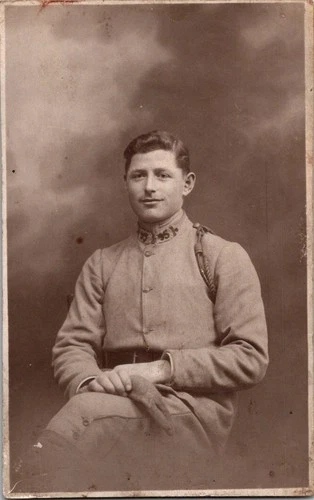 Vintage RPPC French Soldier WWI Era Military Uniform Portrait Postcard