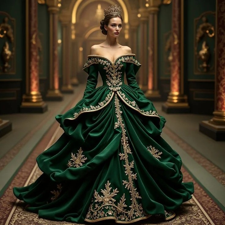 Gorgeous Hunter Green Prom Dresses Off Shoulder Embroidered Vintage Evening  Gown