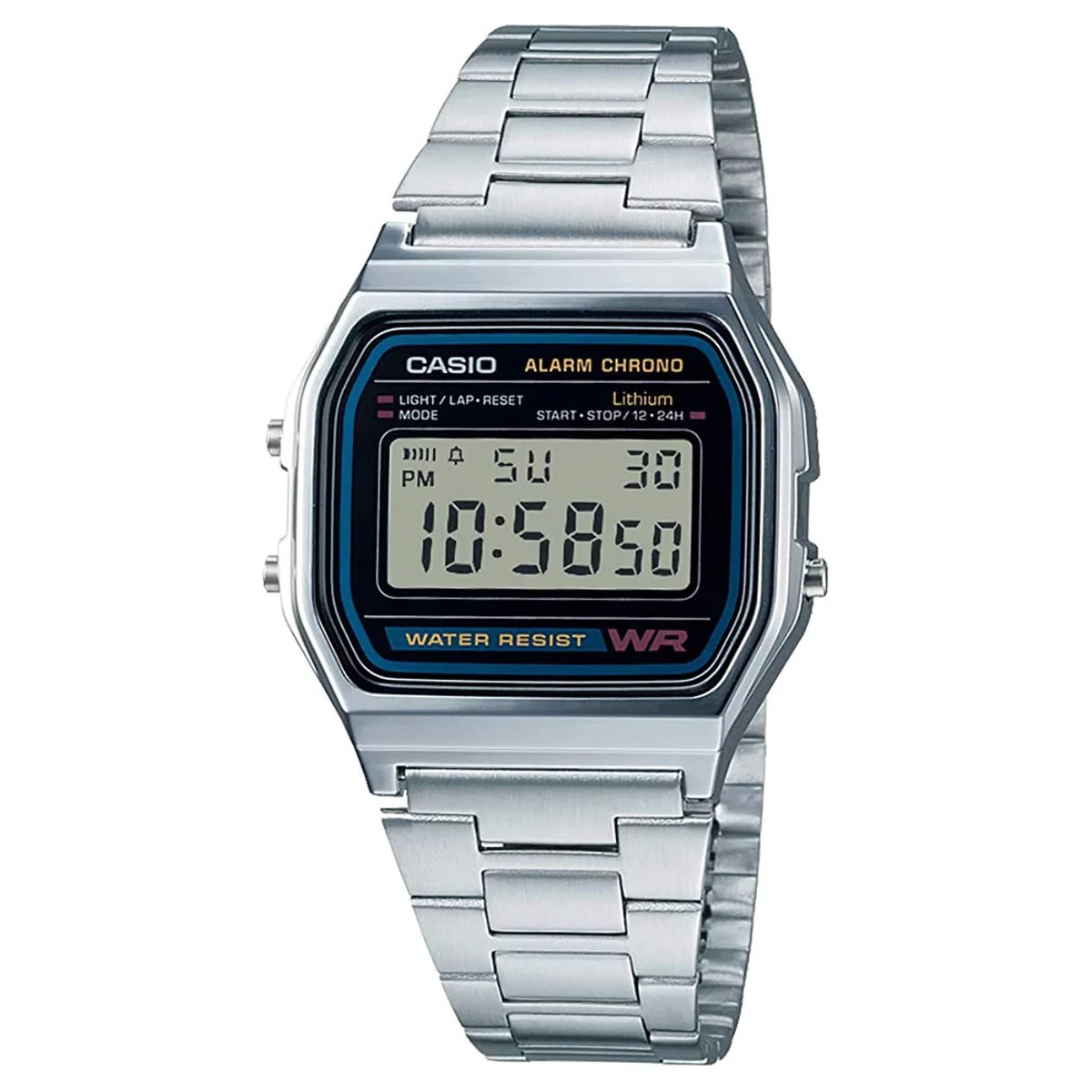 Casio A158WA-1DF Men's Retro Digital Watch Stainless Steel Silver Bracelet