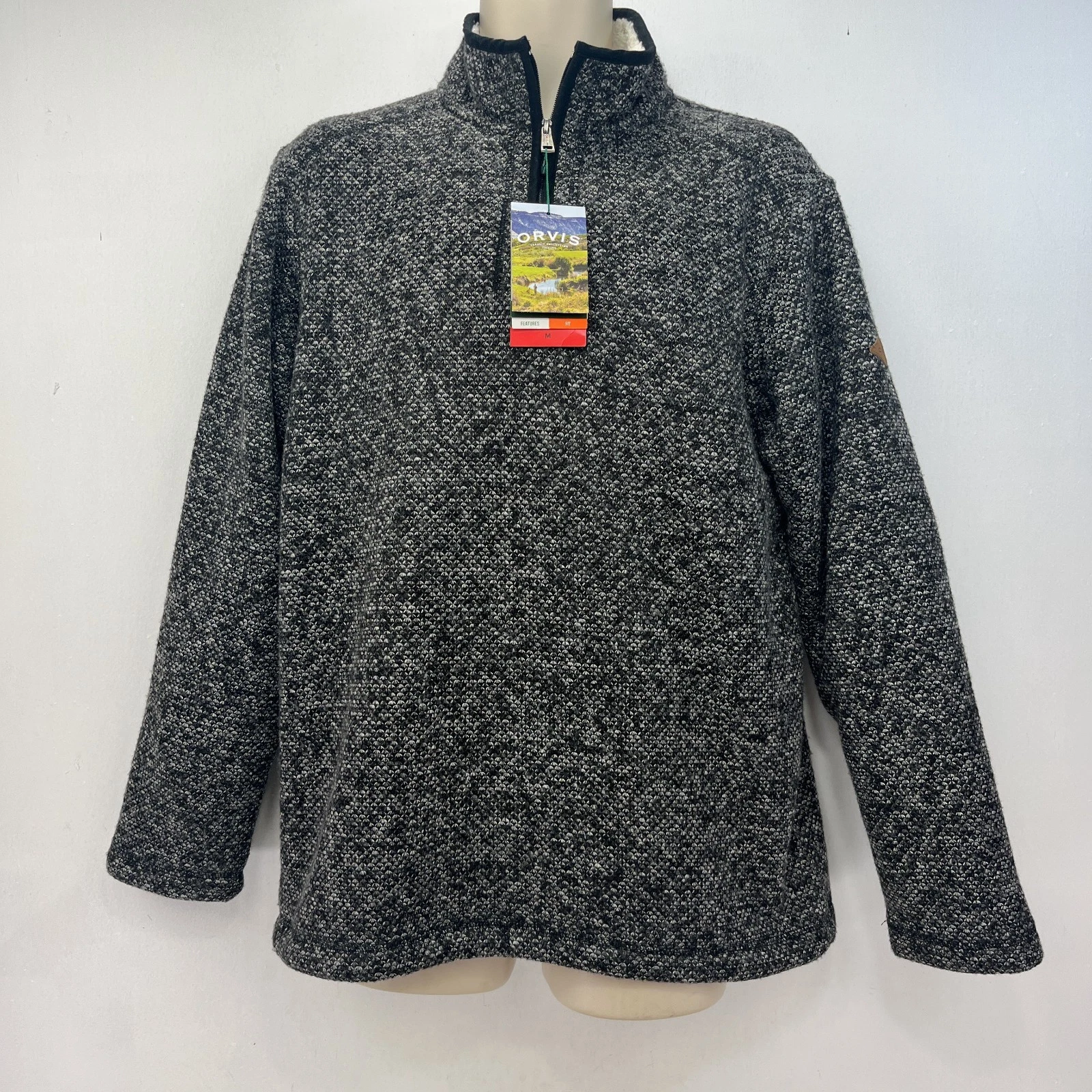 Orvis Fleece Mens Medium Grey Sherpa Lined Pullover Fishing Outdoor Jacket