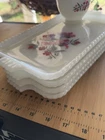 Anchor Hocking Fire King Primrose Floral Snack Sets 4 Vintage Plates & 3 Cups