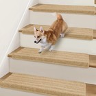 NEKL Bullnose Stair Treads Non Slip 9.5" x 32", 14 Pcs Rug-Lined Pattern Beige
