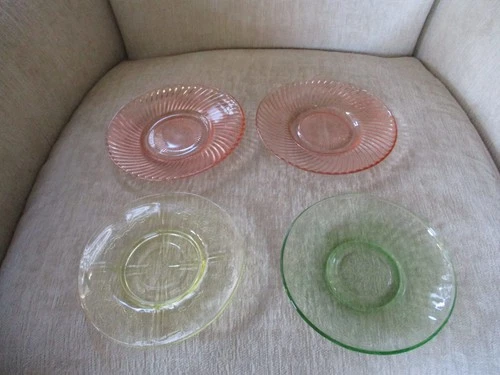 Uranium Glass Green Hazel Atlas Fruits Plate/Saucer 5.5 Inch + 3 others