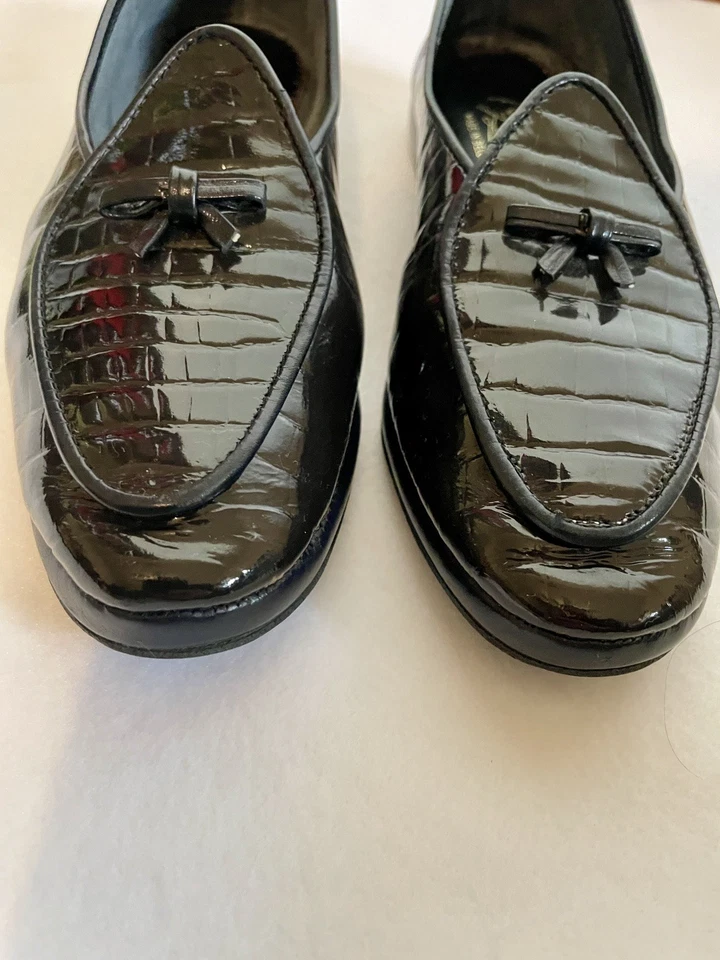 Mujer BÉLGICA Zapatos Midinette Negro Croco Charol Becerro Mocasines Zapatos 7 N Foto 4 de 4