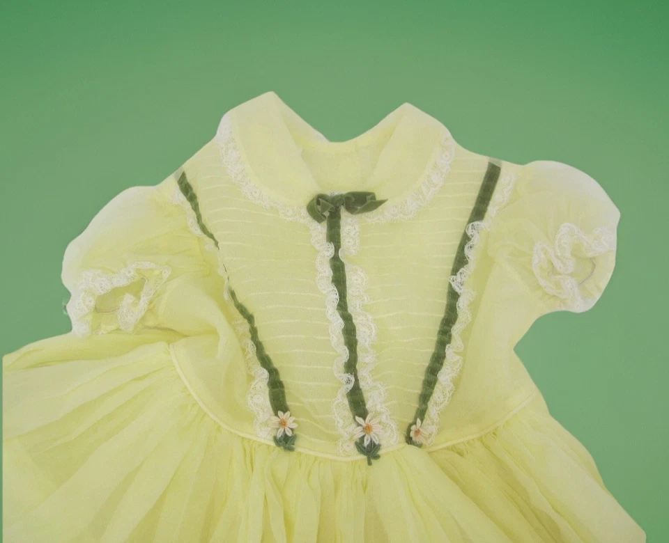 Vestido de Fiesta Vintage Rose Bud Círculo Completo Pagent Amarillo Transparente Encaje Infantil Talla 24m Foto 2 de 4