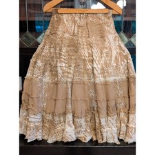 Vtg 90's Tie Dye Embroidered Tiered Maxi Skirt Crinkle Gauze Medium hippie fairy