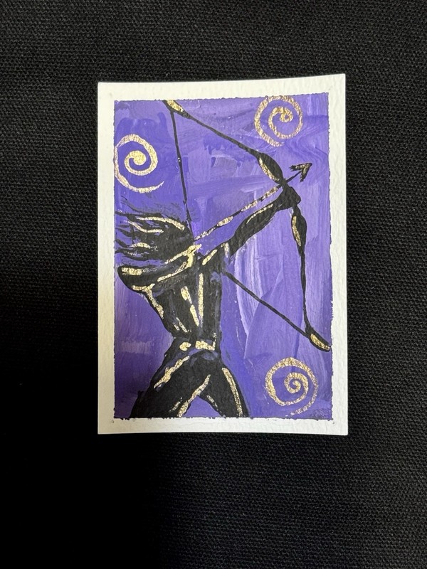ACEO Art - Warrior, Archer, Dark Fantasy, Bow & Arrow - Acrylic 2.5x3.5 by M.A.R