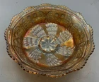 VINTAGE CARNIVAL FENTON POWDER BLUE BUTTERFLY & BERRY FANTAIL INTERIOR BOWL