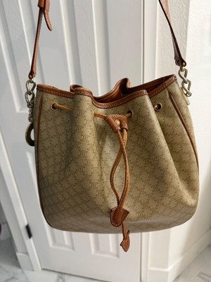 celine beige macadam bucket bag in vintage preloved condition
