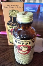 Vintage 1937 Hoppe’s Nitro Powder Solvent No. 9 Bottle, Original Liquid included