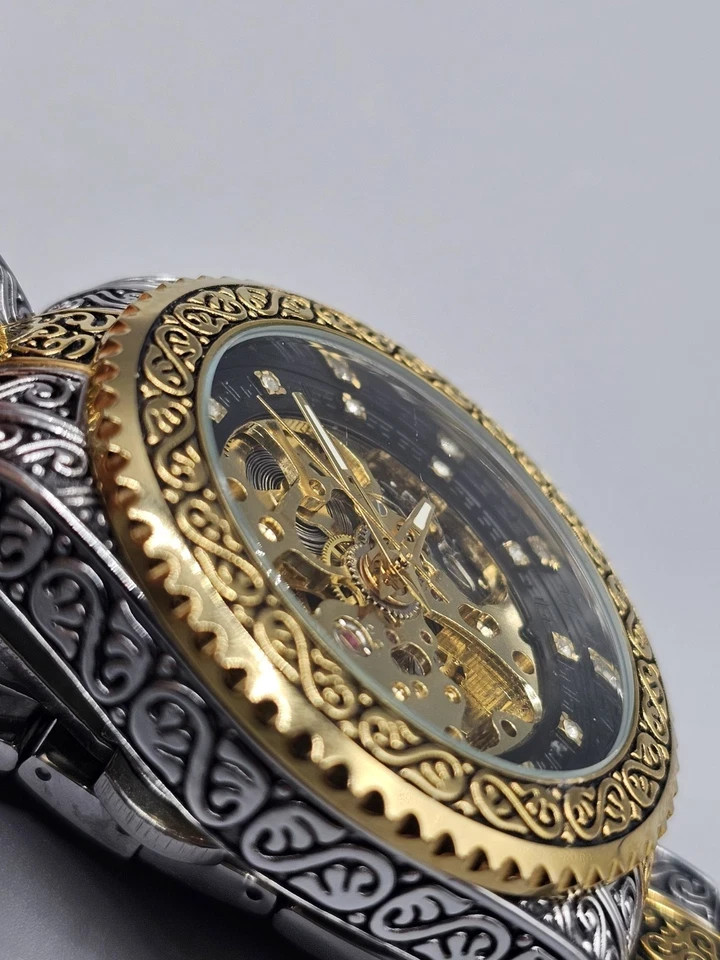 Mens Automatic Engraved Pattern Design Two-Tone S… - image 9