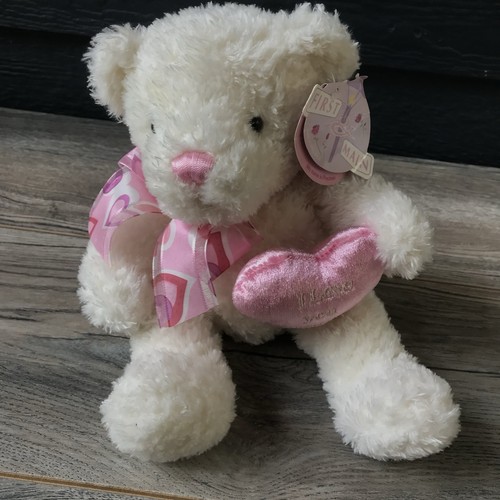 First & Main Teddy Bear Plush “Precious” Pink Heart “I Love You Mom” 11” EUC