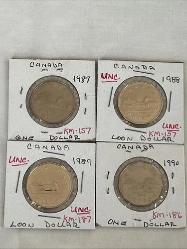 🇨🇦​ *** CANADA 1987 1988 1989 1990 1 DOLLAR "LOONIE" SET