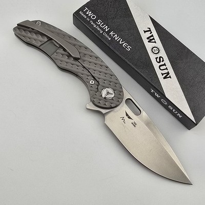 Drop In Frame TwoSun TS177 Maverick Folding Knife Drop Point M390 Milled Titanium ...