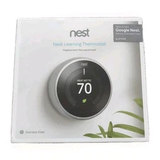 Google Nest 3rd Generation Learning WIFI Thermostat: T3007ES Stainless Steel New