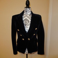 Balmain Blue Velvet Gold Double-Breasted Jacket Blazer 36 XS 2 2795 TAX