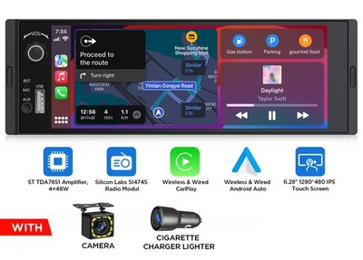1 DIN 6.28'' IPS Android Auto Car Stereo Radio Apple CarPlay GPS Navi Touchscreen