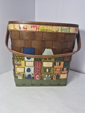 Vintage Wood Purse Caro Nan Basket Purse Signed and Hand Painted 1960's 9.5...