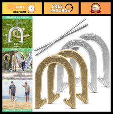 Outdoor Steel Horseshoes Game Set - Official Size, Gold  Silver or Red  Blue -