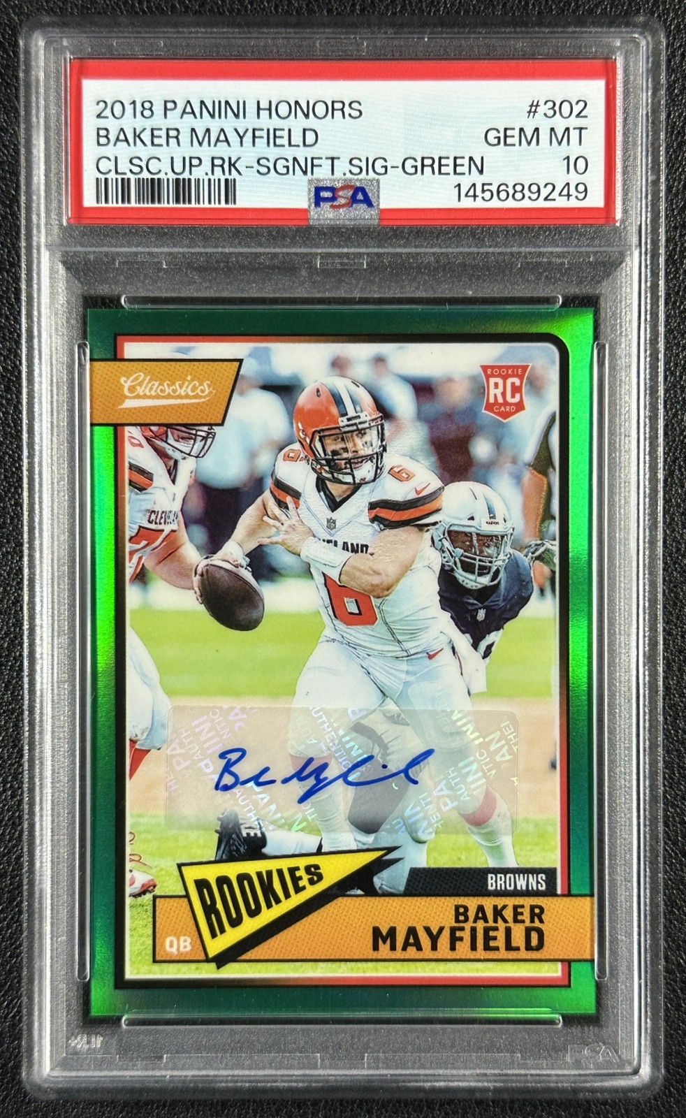 BAKER MAYFIELD PSA 10 2018 PANINI HONORS CLASSICS SIGNIFICANT AUTO GREEN RC 8/25