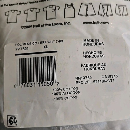 7 Pairs Fruit of the Loom Briefs Size XL 42-44 White Underwear Vintage 2009 New - Picture 10 of 11