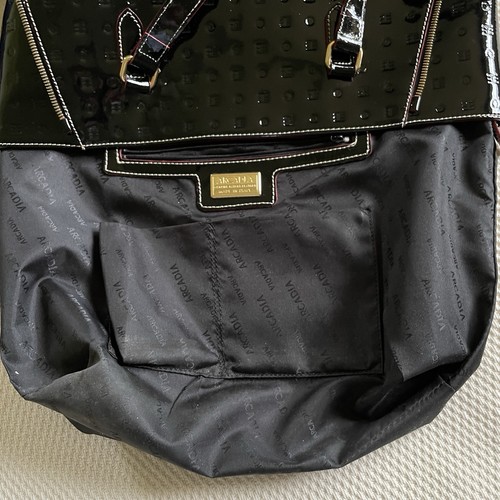 Arcadia Black Patent Leather Tote Shoulder Bag Embossed Pattern With Dust Bag - Picture 10 of 12