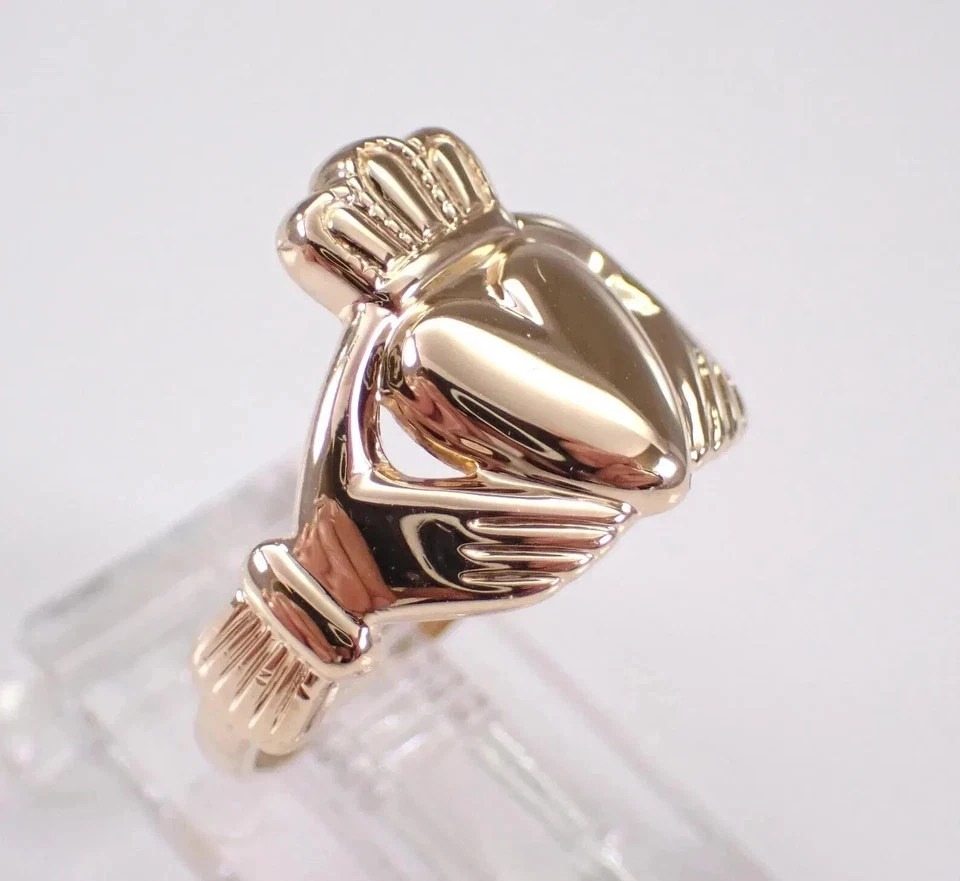 Estate Claddagh Heart Engagement Ring 14K Yellow Gold Plated Silver - Image 2 of 4