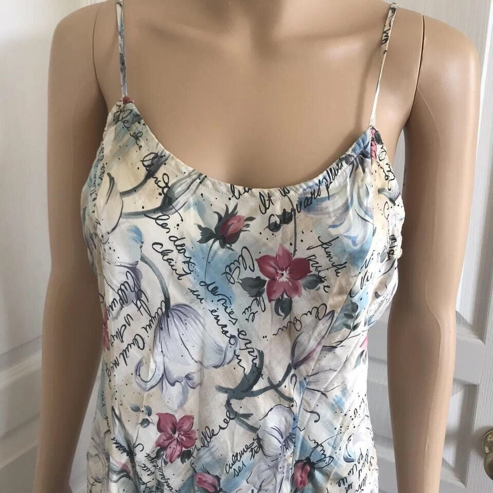 UNDERCOVER Abito slip vintage anni '80 Victoria's Secret beige seta scrittura floreale etichetta oro taglia M