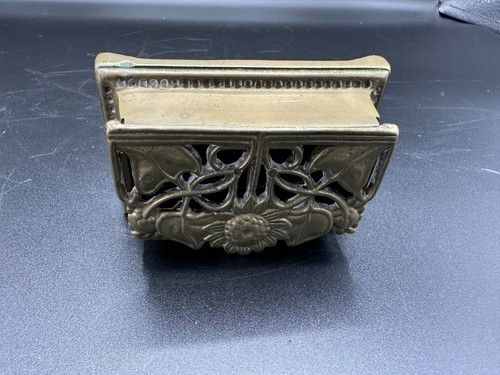 ANTIQUE ART DECO NOUVEAU SOLID BRASS BRONZE SUNFLOWER IVY HINGED STAMP BOX 3.5" - Picture 11 of 13