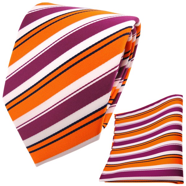 Tigertie Krawatte + Einstecktuch Orange Lila Weiß Schwarz Gestreift-image