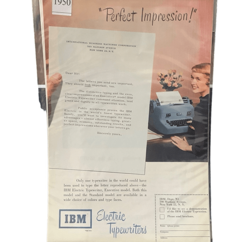 Macchine da scrivere elettriche vintage 1950 IBM Perfect Impression pubblicità pubblicitaria - Foto 2 di 4