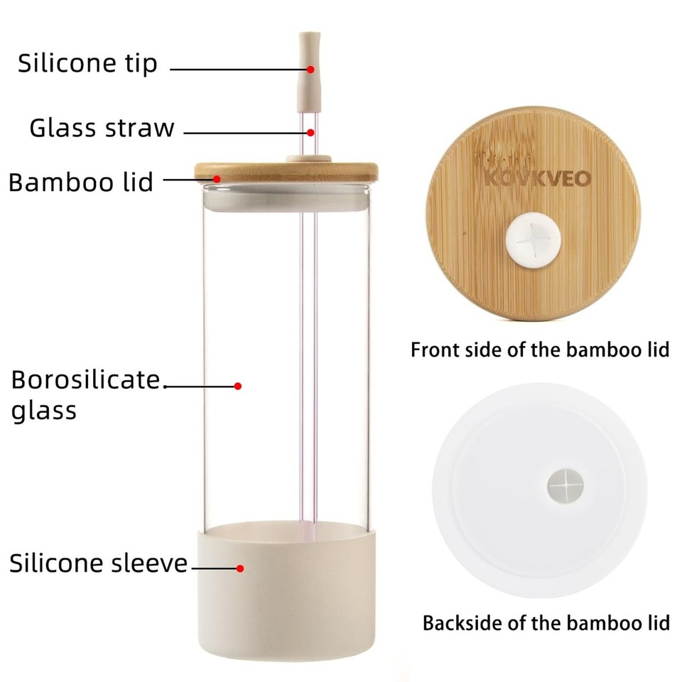 Glass Cups with Bamboo Lids and Glass Straws,24oz Can Shaped Dringking