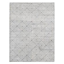 9' x 12' Ivory Roman Key Squares Design Hand Knotted Silk with Wool Rug R80447