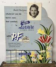 Vtg 1940s Hood Shoes Advertising Easel Back Store Display Cardboard Sign 18.75”