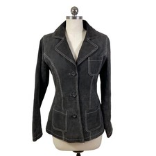 Urban Vibe Womens Y2k Suede Jacket Small Black Stitching Mobwife 90s Grunge Boho