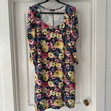 Shein Dress Womens 2xL Black Floral Bright Long Sleeve Puff V Neck 