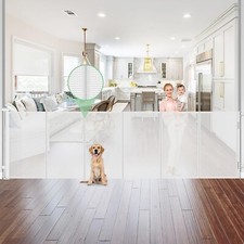 Baby Gates 96" Wide Retractable Dog Gate with Support Rods-Prevent Crawling