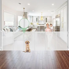 Baby Gates 96" Wide Retractable Dog Gate with Support Rods-Prevent Crawling