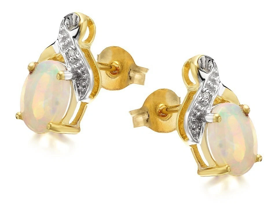 F.Hinds Womens 9ct Gold Two Colour Opal Diamond Stud Earrings eBay