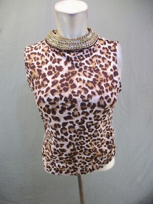 MOA MOA Size S Womens Animal Back Keyhole Decorated Crew Neck Sleeveless Top 459