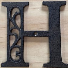 Cast Iron Letter "H" Ornate Scroll Filigree Monogram Alphabet Decor w/ Screws