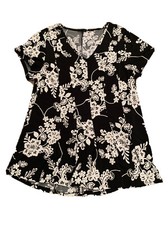SAMI & JO Womens PL  Black white Floral Paisley Short Sleeve Blouse Top Petite￼