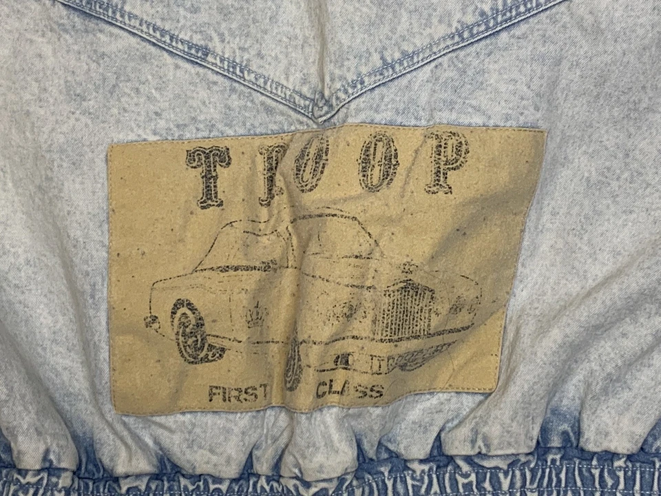 复古 Troop Crown 90 年代水洗牛仔夹克全拉链刺绣 XL 码 — 第 3/4 张图片