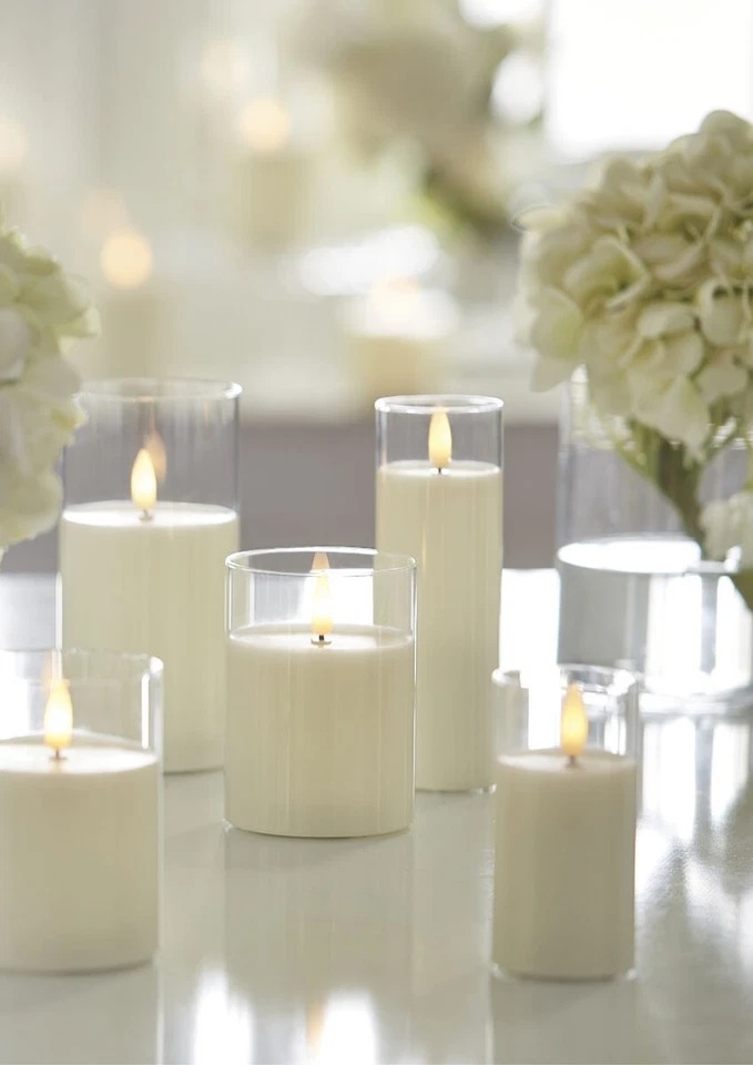 Vela de vidrio transparente sin llama pilar de marfil de 3,5 pulgadas x 4 pulgadas - (remoto incluido) Foto 3 de 4